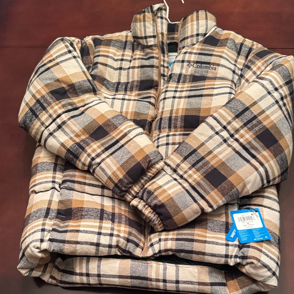 Columbia Plaid Ski Jacket - Tan, Brown, Black